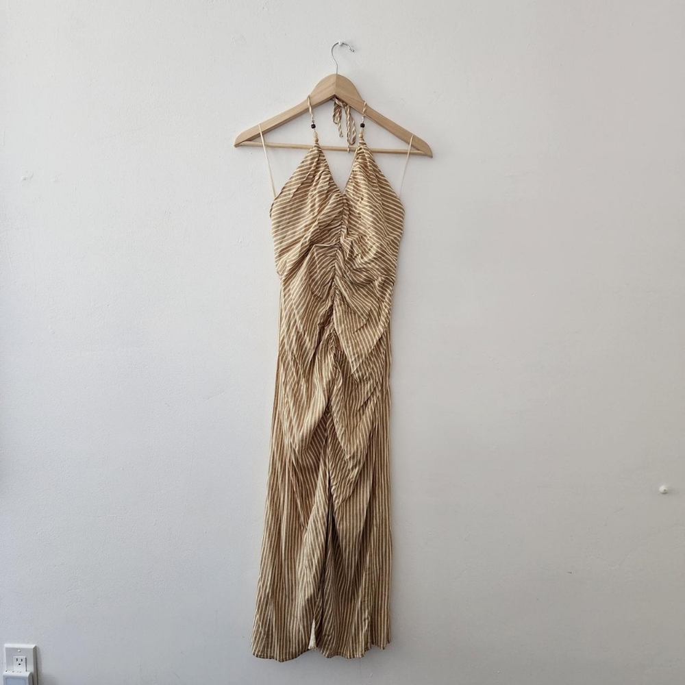 Tan striped maxi dress
